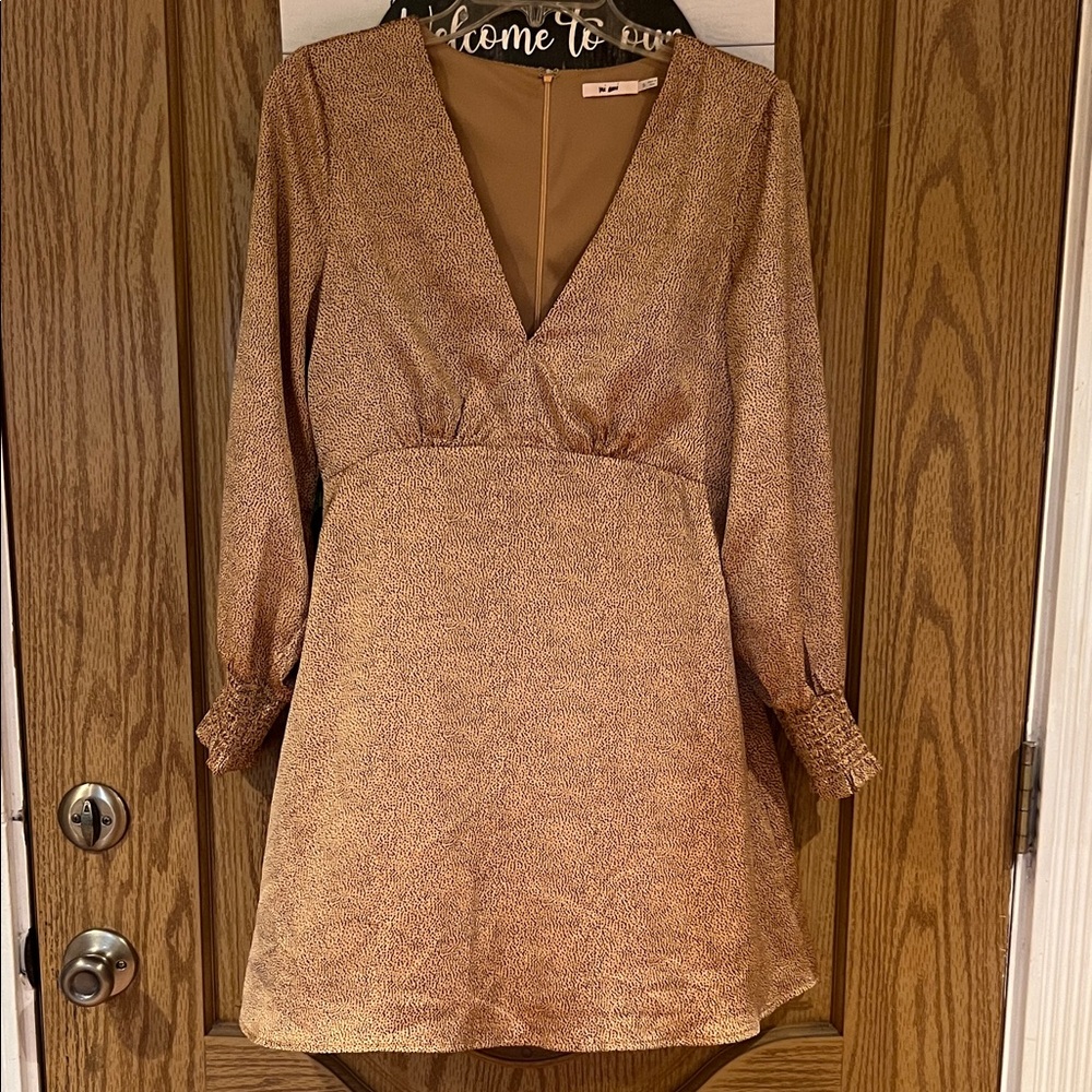 Mi Ami Elegant Long Sleeve Brown Dress